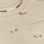 Sweater - Humus - Beige met teckel print - Fixoni - close up