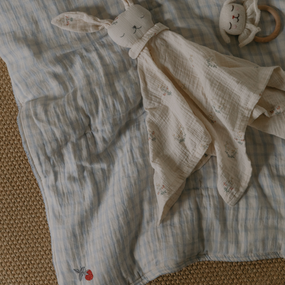 Gewatteerde deken - 100x140cm - Seersucker Filled Blanket - Gingham Sky Blue - Garbo&Friends