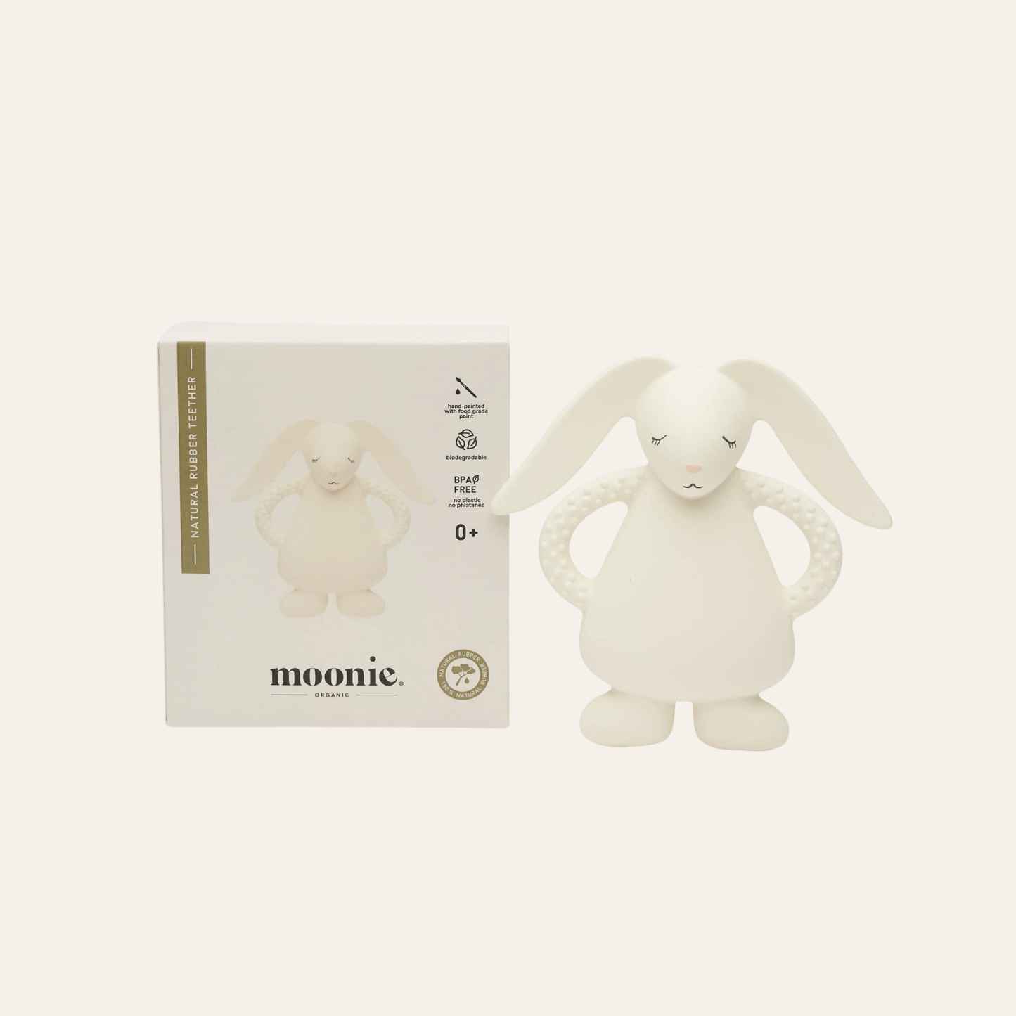 Bijtspeeltje Konijn - Teether Bunny Cream - Natuurrubber - Moonie