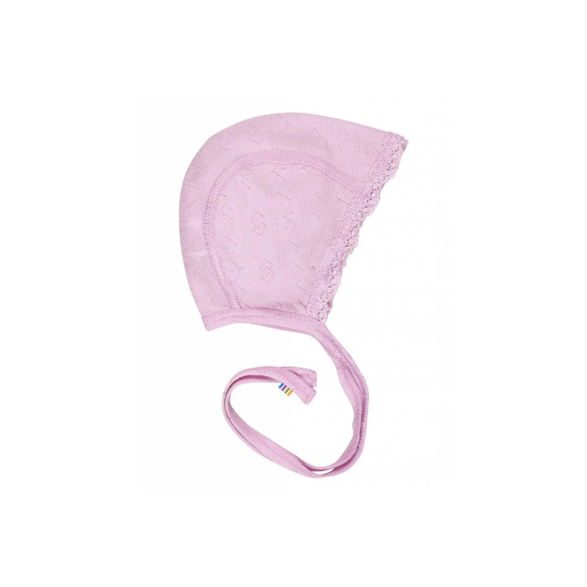 Strikmutsje met kant - Wol/zijde - Ajour baby mutsje - Prime Rose - Joha - productfoto