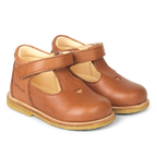 Angulus - Klassieke Mary Janes schoentjes met gestanst hartmotief - Cognac - 100% Chroomvrij Leer -Vooraanzicht