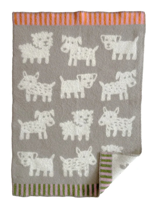 Cradle blanket Voff dogs - Organic wool - Beige - 65x90 cm - Klippan