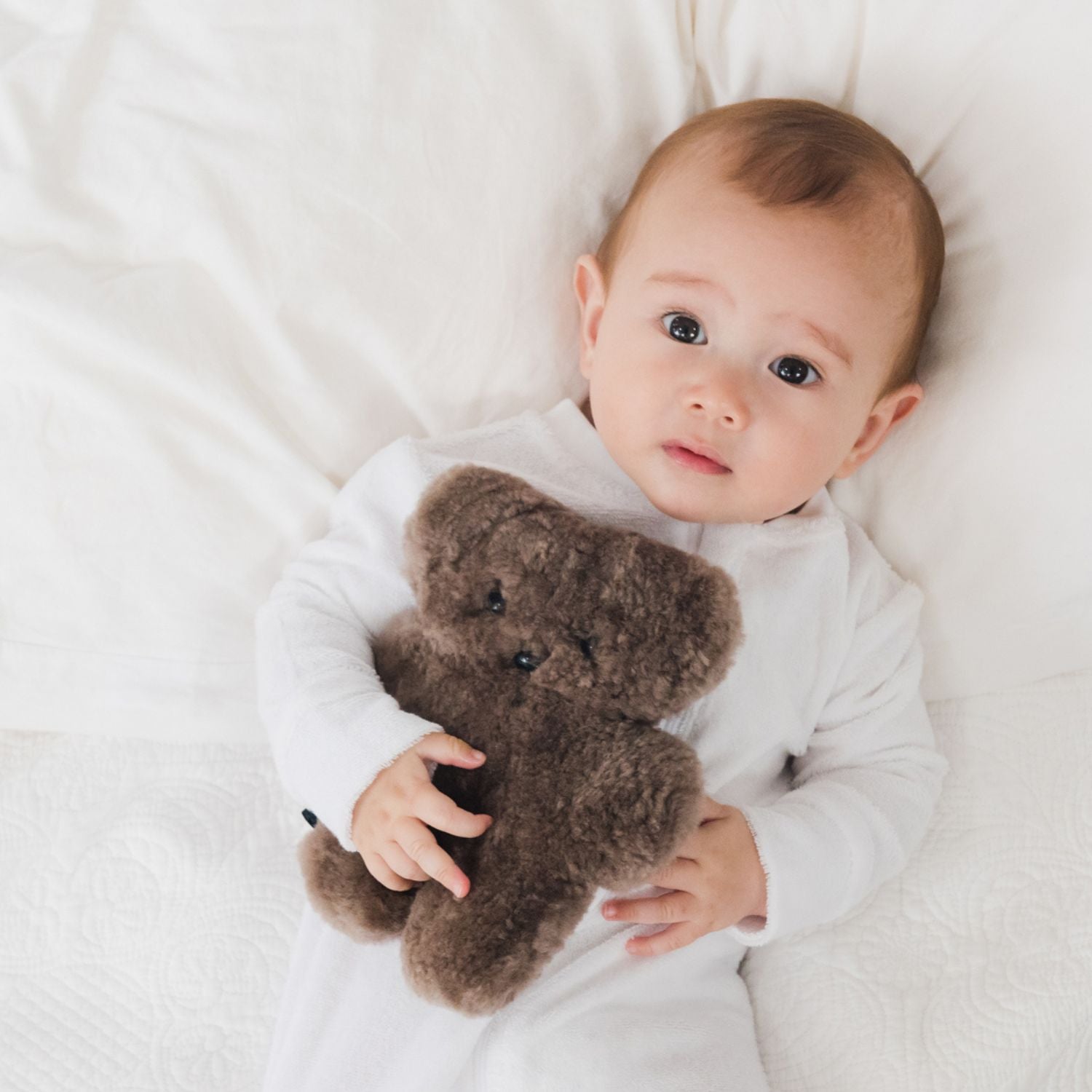 FLATOUTbear Baby - 100% Australische schapenvacht - Wollen knuffel baby chocolate