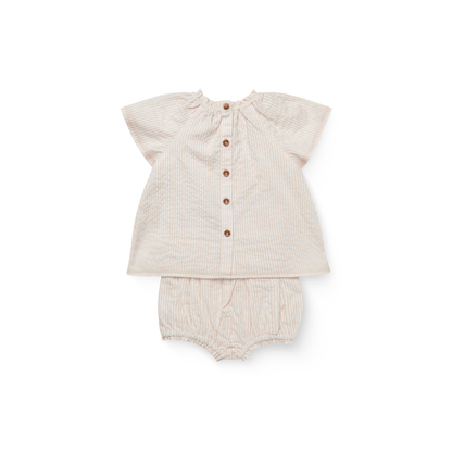 Seersucker Baby-Set met Borduursel - Biologisch katoen - Dusty Rose/Cream Stripe - Copenhagen Colors achterkant