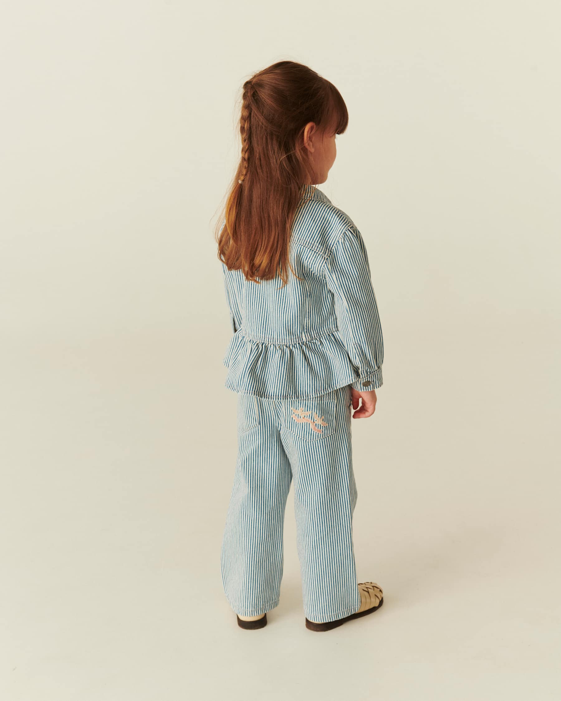 Gestreepte twill broek - Wide leg & geborduurd detail - Spijkerbrok - Copenhagen Colors model