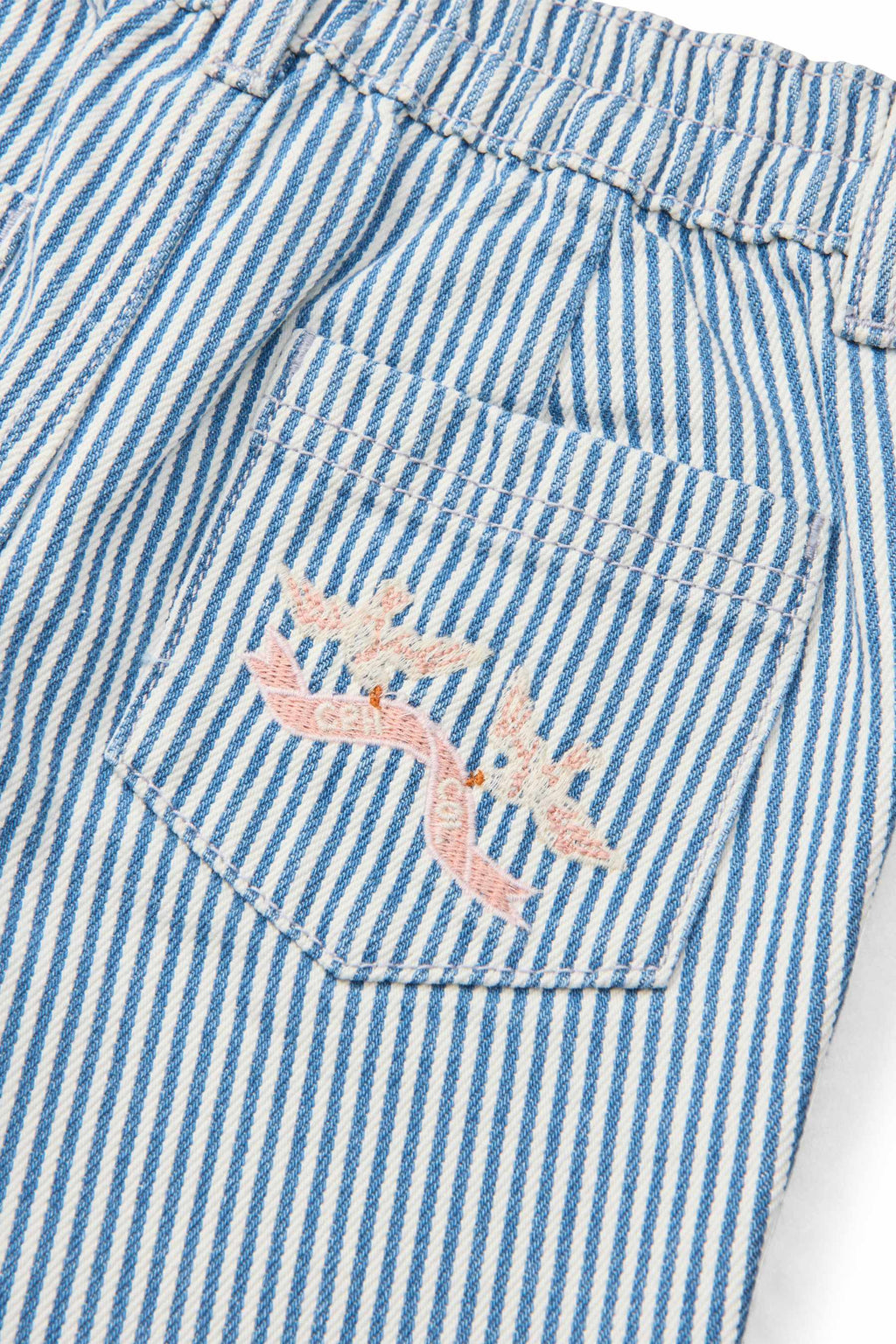 Gestreepte twill broek - Wide leg & geborduurd detail - Spijkerbrok - Copenhagen Colors close up