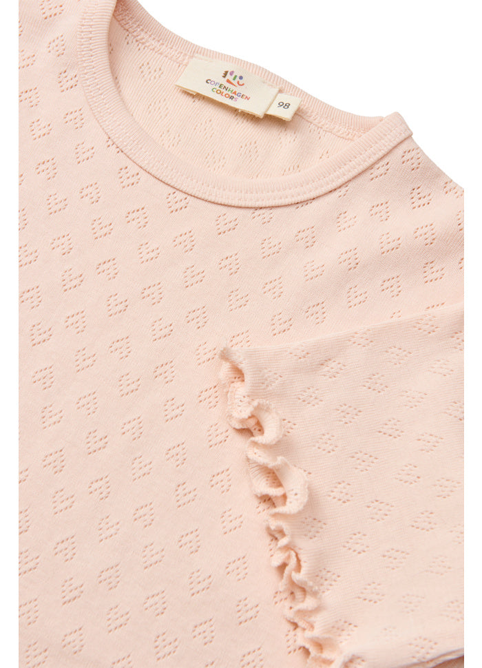 T-shirt pointelle - Hartjes - Biologisch katoen - Copenhagen Colors close up roze