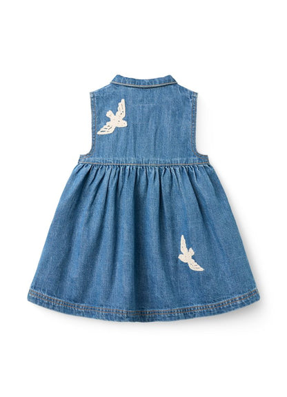  Denim jurk met gehaakte duifjes - Biologisch katoen - Copenhagen Colors achter