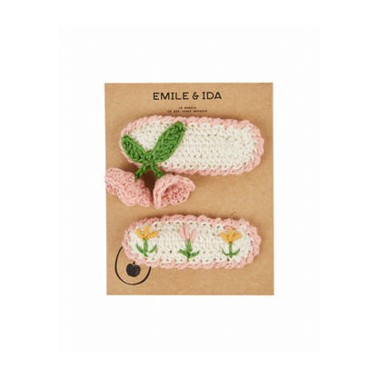 Gehaakte haarknipjes - Barette Tulip - Katoen - Emile et Ida roze