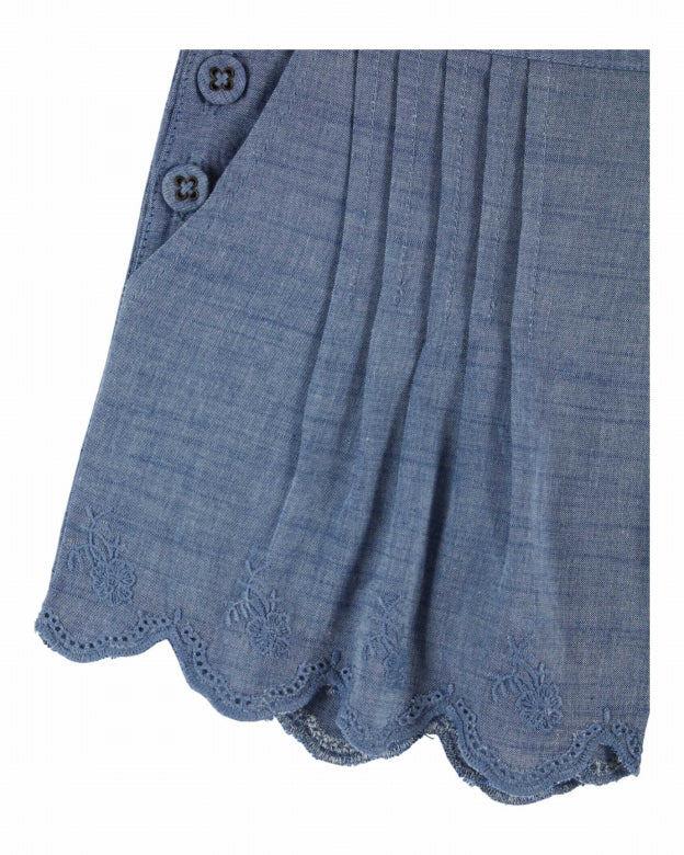 Kort broekje - Chambray Brodee - Katoen  - Denim/blauw - Emile et Ida close up