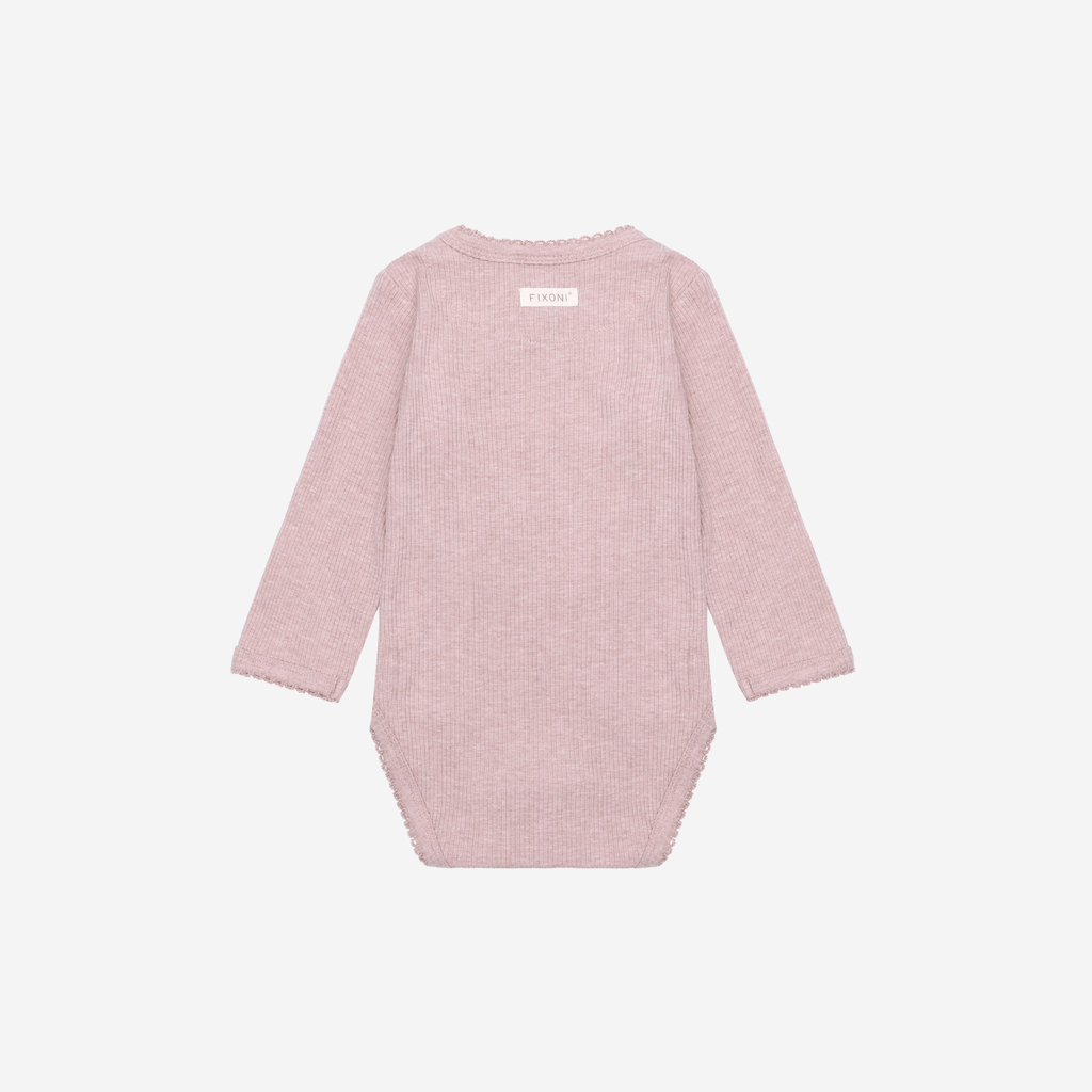 Overslag romper lange mouw - Modal/Katoen - Pale Mauve Melange - Fixoni achterkant
