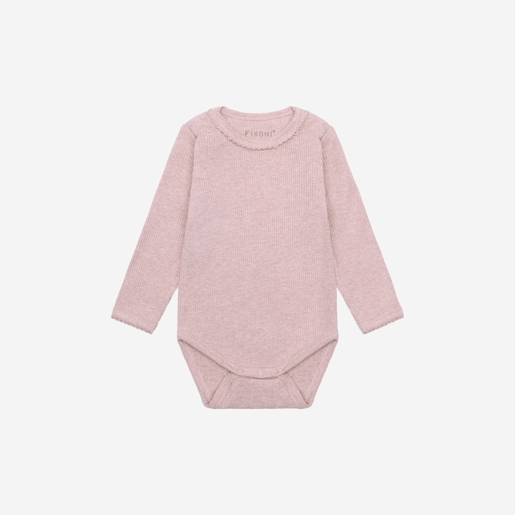 Romper lange mouw - Modal/Katoen - Pale Mauve Melange - Fixoni voorkant