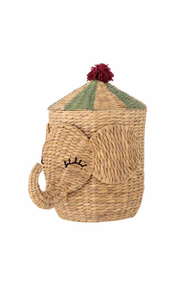 Bobo Basket Nature – Elefanten-Aufbewahrungskorb mit Deckel – Bloomingville MINI: Freistehende Produktansicht des Korbs mit Deckel.