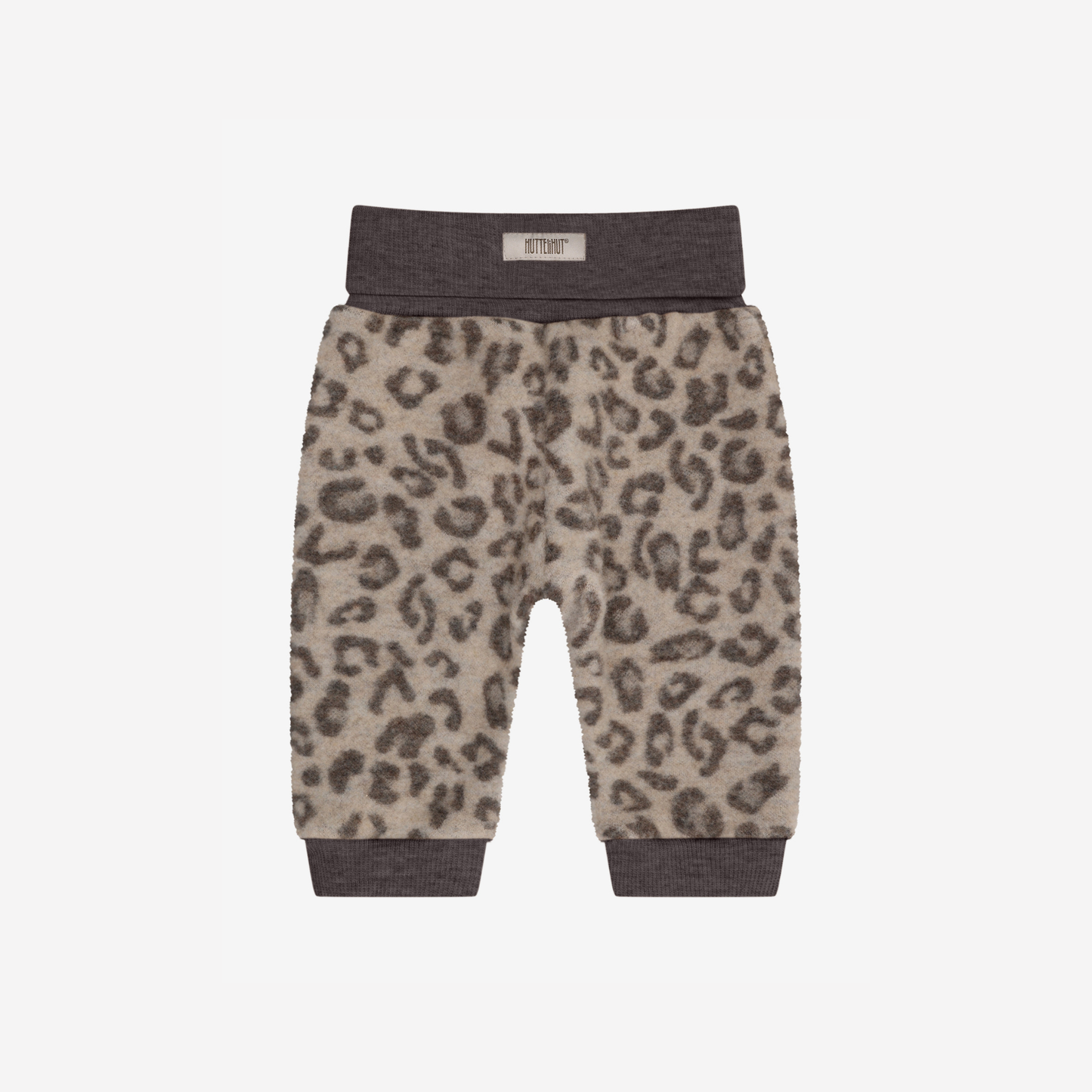Broekje wol fleece - 100% merino wol - HUTTEliHUT panterprint camel melange jaquard achterkant