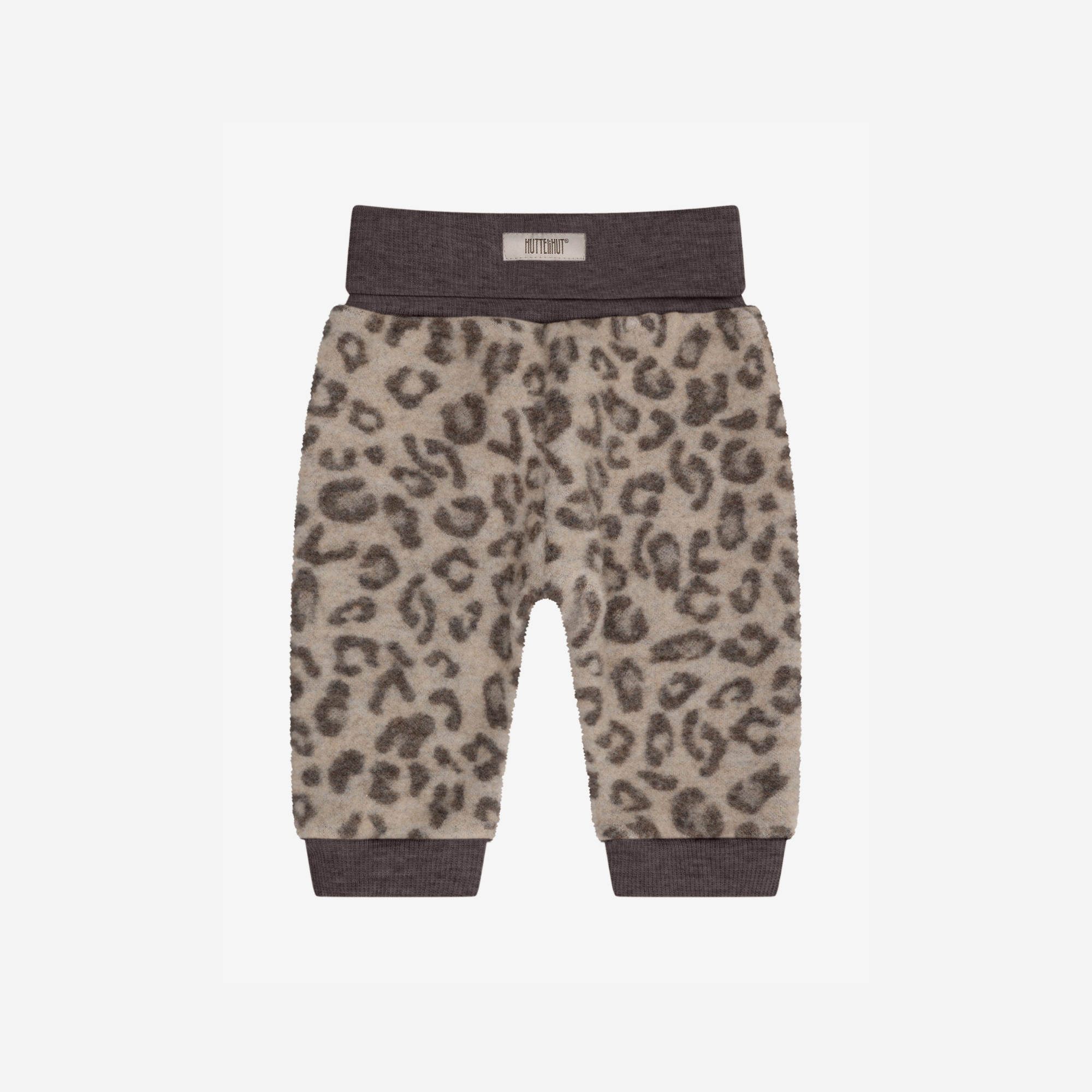 Broekje wol fleece - 100% merino wol - HUTTEliHUT panterprint camel melange jaquard achterkant