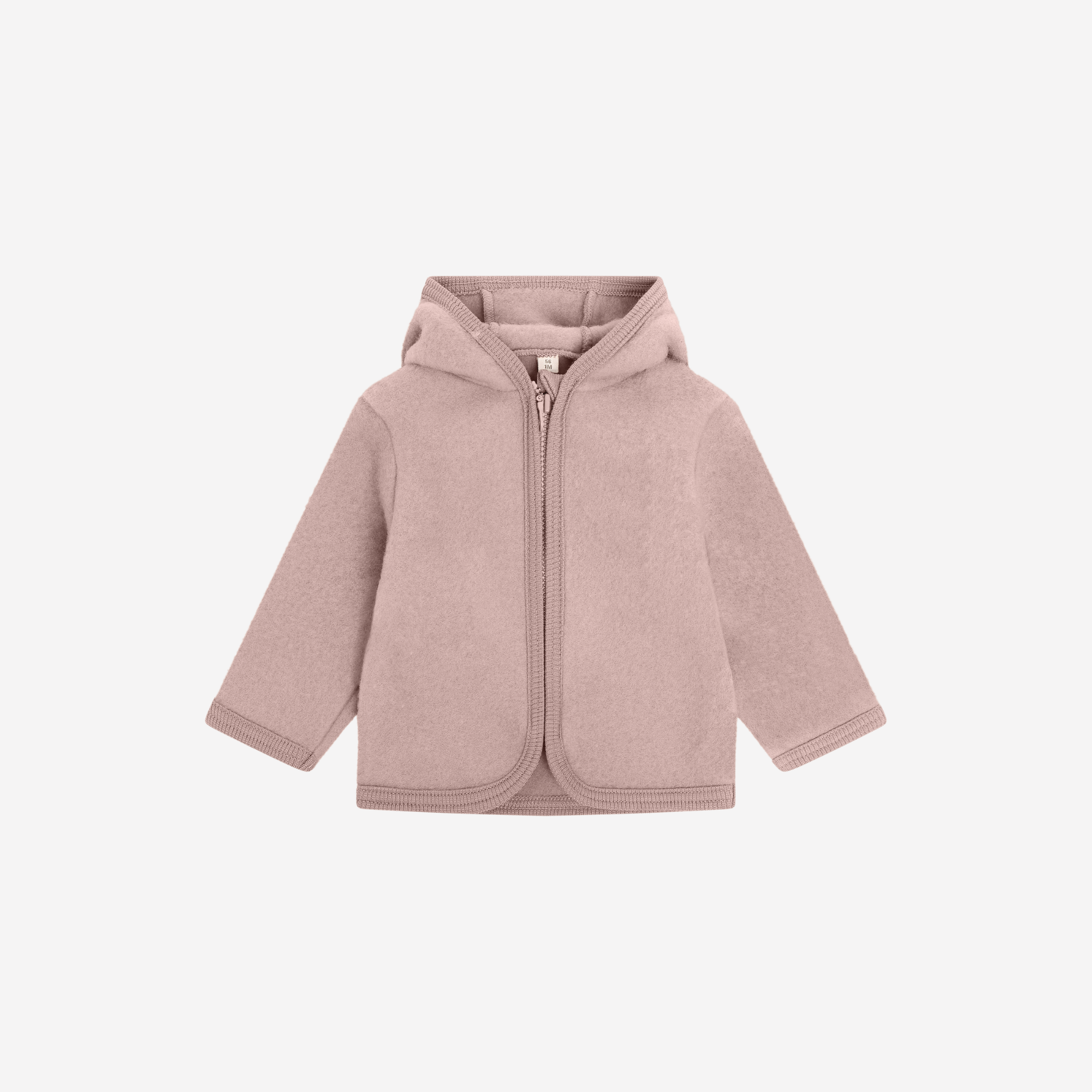 Jasje met capuchon -  Merino wol fleece - 100% wol - HUTTEliHUT voorkant woodrose