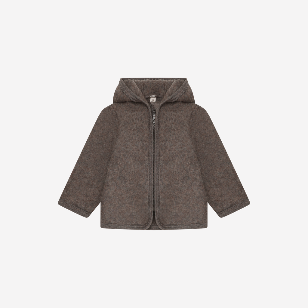 Jasje met capuchon -  Merino wol fleece - 100% wol - HUTTEliHUT brown voorkant