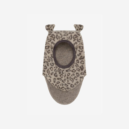 Cagoule à oreilles - Polaire en laine mérinos - Jacquard/imprimé léopard - Camel chiné - HUTTEliHUT