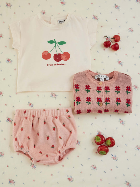 Cardigan with Flowers - Cardigan Fleur - Organic Cotton - Pink - Emile et Ida