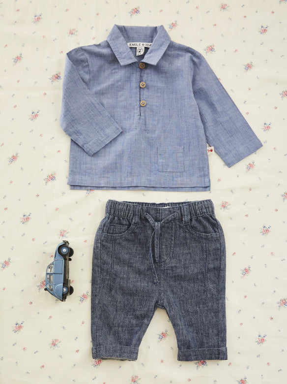 Overhemd top - Katoen - Chemise Chamray - Spijkerblauw - Emile et Ida - productfoto