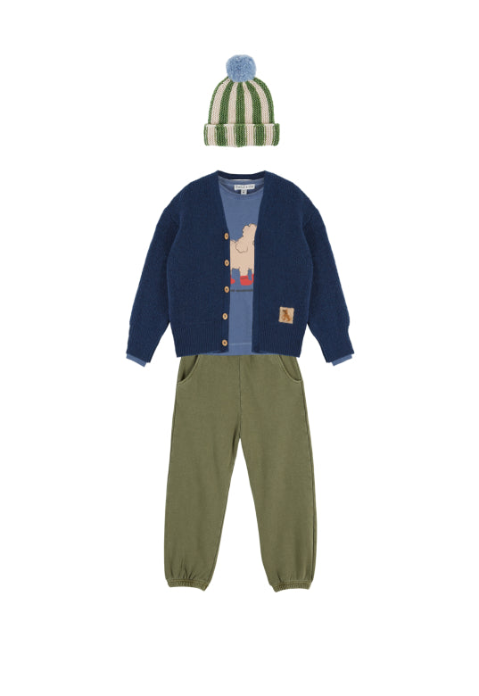 Gestreepte wollen muts met pompon – Olive & Blush – Emile et Ida