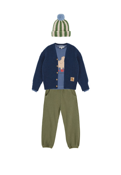 Gestreepte wollen muts met pompon – Olive & Blush – Emile et Ida
