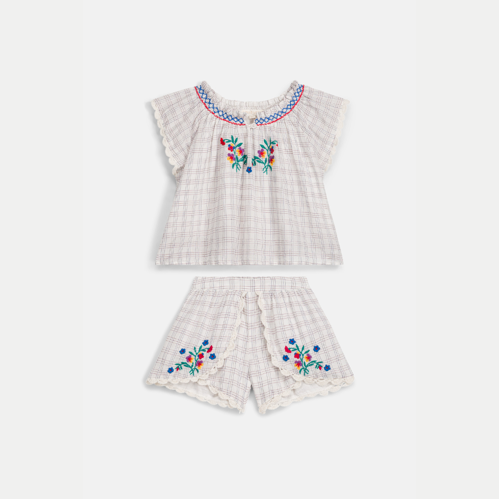 Baby set Perlane - Top & bloomer - Biologisch katoen - Cream Cruise Checks - Louise Misha 