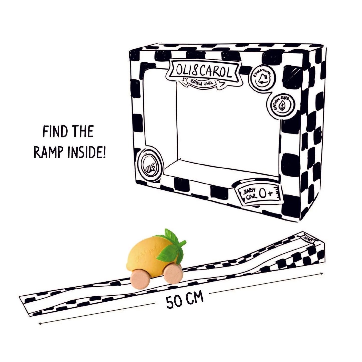 Speelgoedauto Lou the Lemon met garage & racebaan - 0+ jaar - Natuurrubber & FSC-hout - Oli&Carol