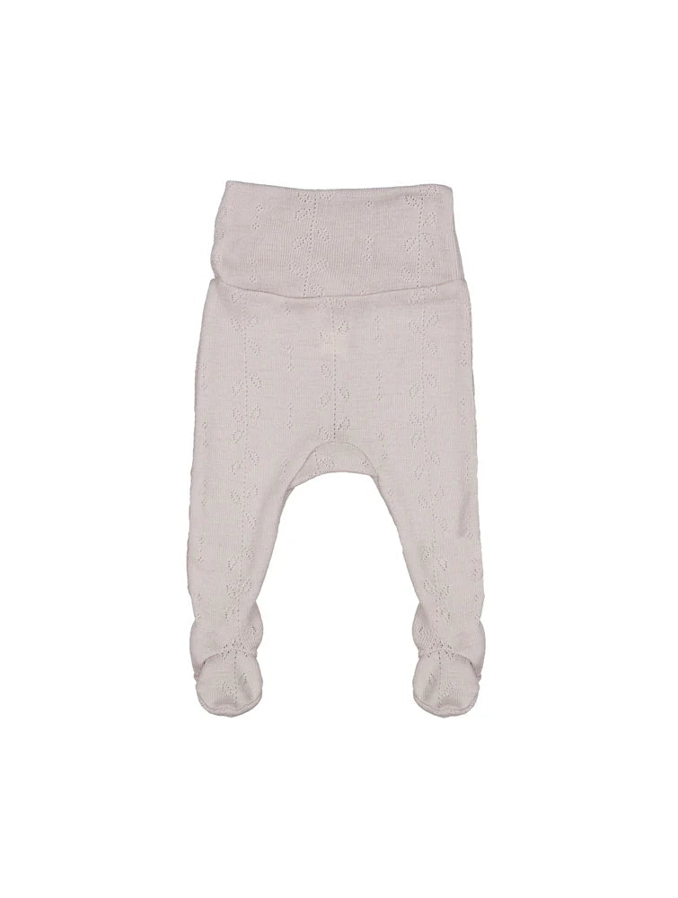MarMar Copenhagen Piva broekje Pointelle in 100% merinowol zacht wit merinowol baby broekje met voetjes  en elegant pointelle breisel voor newborn soft dove