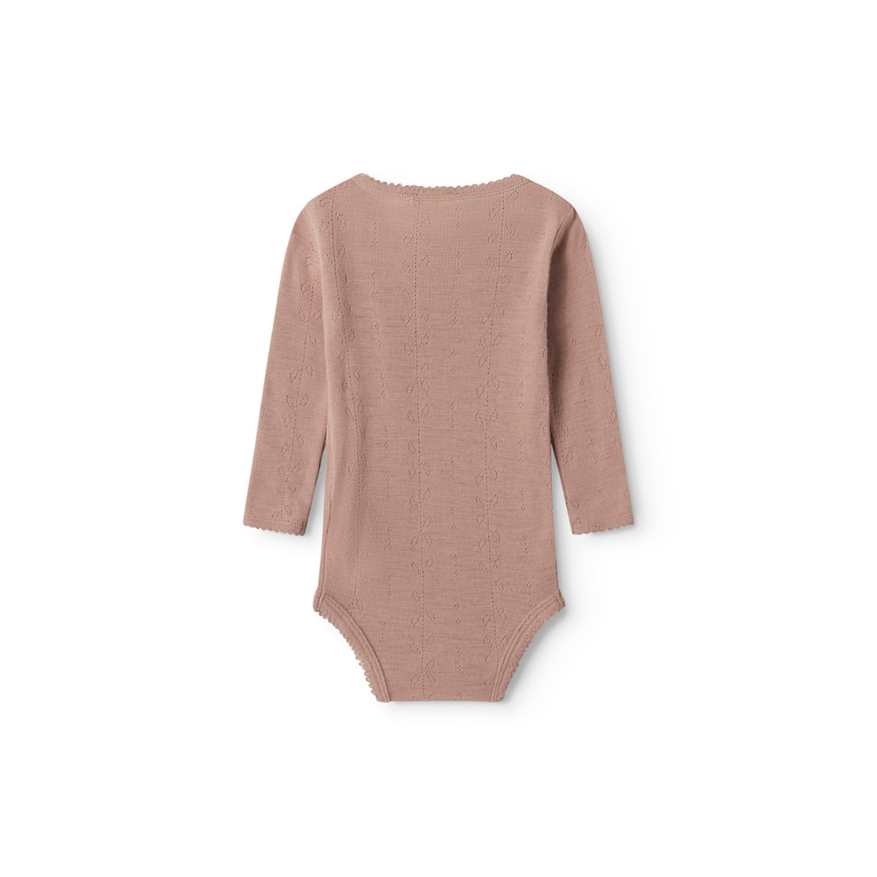 Romper lange mouw - Merino wol - Benedikte - Burnt Rose - MarMar Copenhagen - achteraanzicht