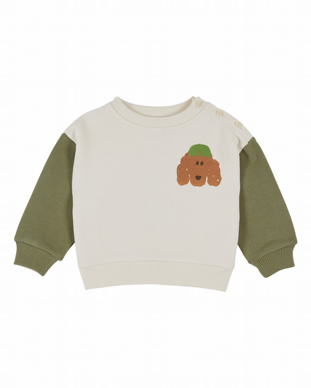 Pull imprimé chien - Écru Pistache - Coton bio - Sweat-shirt bicolore - Emile et Ida - Photo produit - Image 2