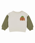 Pull imprimé chien - Écru Pistache - Coton bio - Sweat-shirt bicolore - Emile et Ida - Photo produit - Image 2