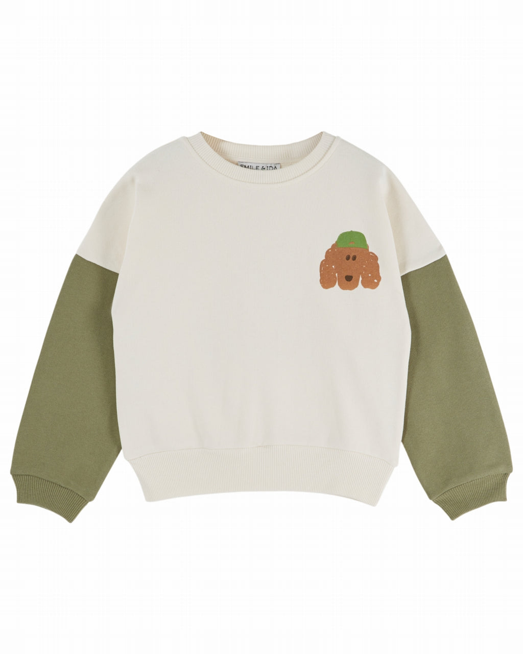 Pull imprimé chien - Écru Pistache - Coton bio - Sweat-shirt bicolore - Emile et Ida - Photo produit - Image 5