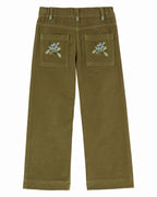 Velours broek met bloemenborduursel – Pistache/groen – Emile et Ida