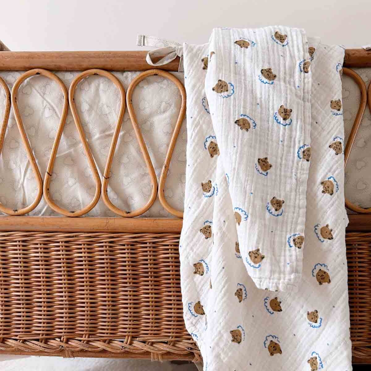 Hydrofiele doek Bianca - Teddy/beertjes print - Mousseline katoen - Rose in April - productfoto - afbeelding 3