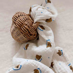 Hydrofiele doek Bianca - Teddy/beertjes print - Mousseline katoen - Rose in April - productfoto