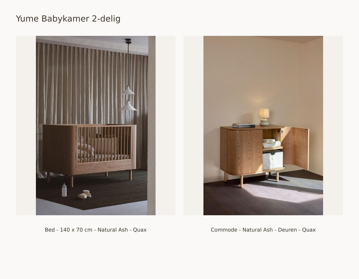 Chambre bébé 2 pièces Quax Yume – Natural Ash – 140 × 70 – Commode avec portes – avec kit junior : ensemble avec Lit - 140 x 70 cm - Natural Ash - Quax, Commode - Natural Ash - Portes - Quax.