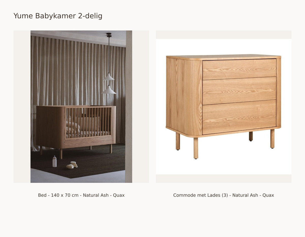 Chambre bébé 2 pièces Quax Yume – Natural Ash – 140 × 70 – Commode avec tiroirs – avec barrière de sécurité : ensemble avec Lit - 140 x 70 cm - Natural Ash - Quax, Commode avec tiroirs (3) - Natural Ash - Quax.