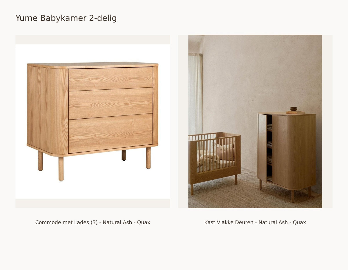 Chambre bébé 2 pièces Quax Yume – Natural Ash – Commode avec tiroirs – Armoire portes planes : ensemble avec Commode avec tiroirs (3) - Natural Ash - Quax, Armoire portes planes - Natural Ash - Quax.
