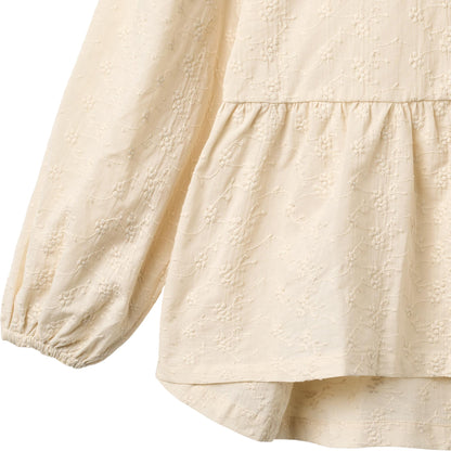 Blouse L/S Addie - Biologisch katoen - Eggshell/Creme - Wheat mouw