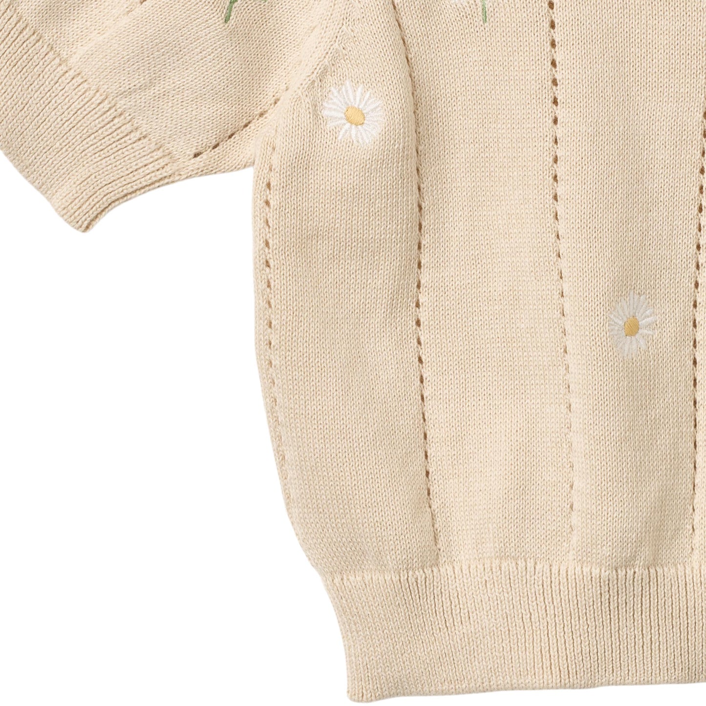 Gebreide top korte mouw - Knit Top S/S Malvina - Biologisch katoen - Sandshell/Creme - Wheat close up