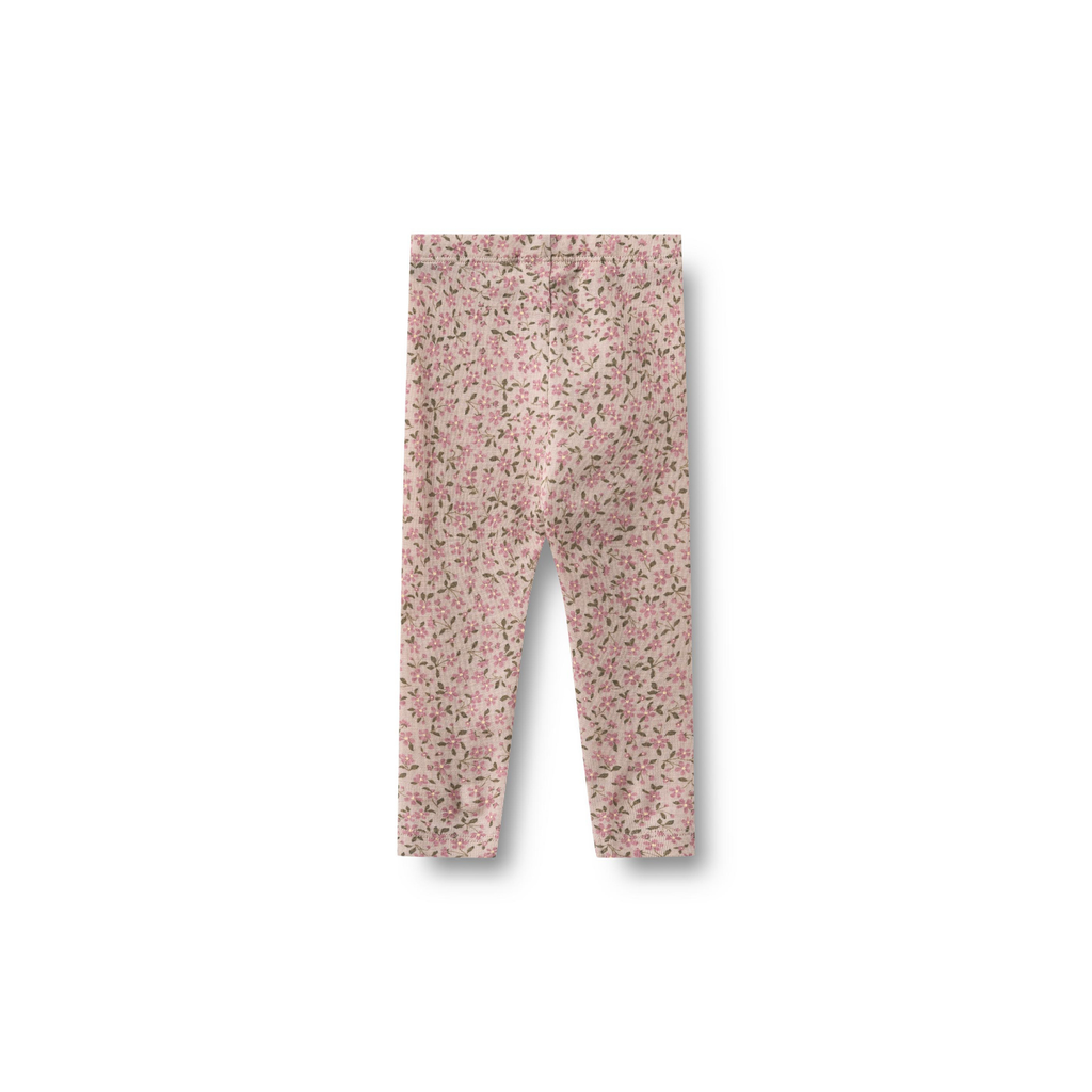 Wollen legging Agi - Pale Lilac Flowers - 100% merino wol - Wheat achter