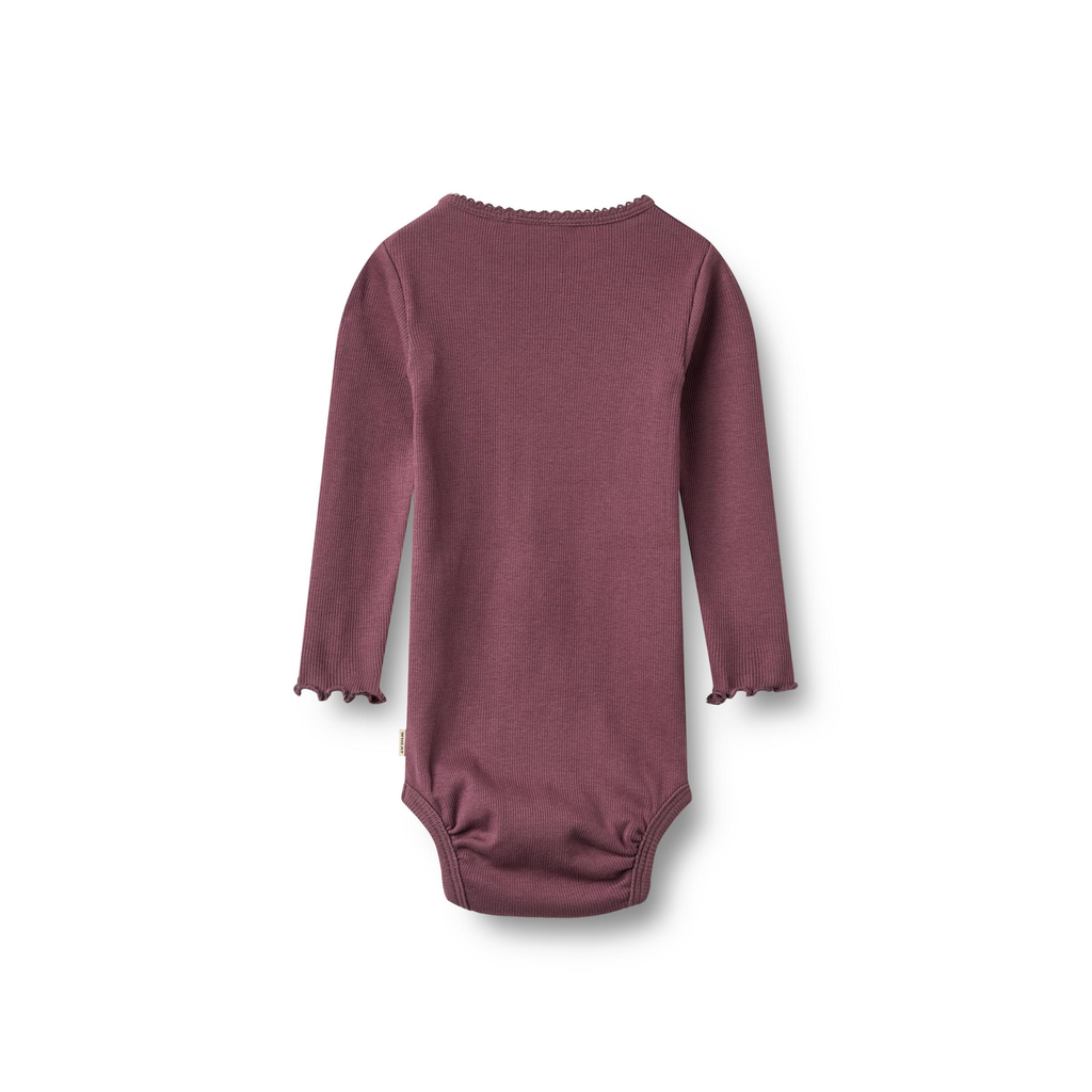 Romper met lange mouwen en frill details - Eggplant - Biologisch katoen - Wheat achter