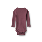Romper met lange mouwen en frill details - Eggplant - Biologisch katoen - Wheat achter