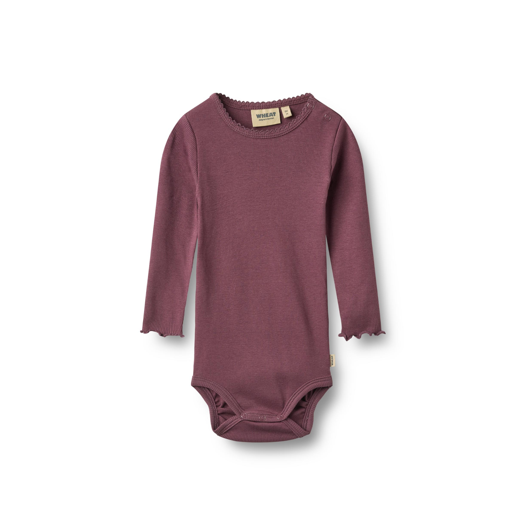 Romper met lange mouwen en frill details - Eggplant - Biologisch katoen - Wheat voor
