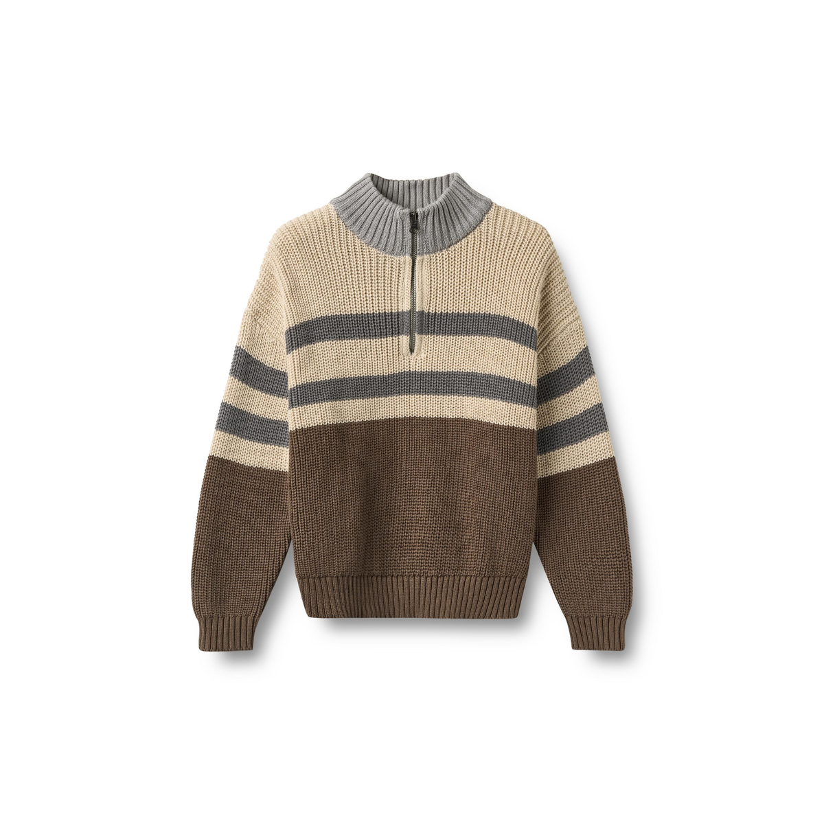 Half zip trui Simo - Dry Wood - Biologisch katoen - Wheat  voor