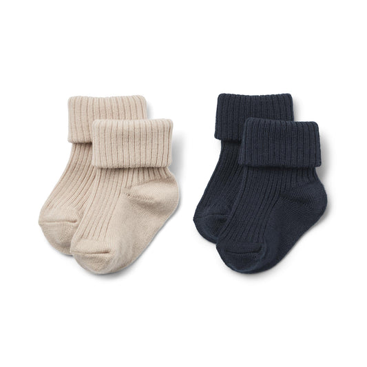 Wollen rib sokken Ziggy – 2 paar – Navy & Beige – Wheat product