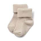 Wollen rib sokken Ziggy – 2 paar – Navy & Beige – Wheat beige