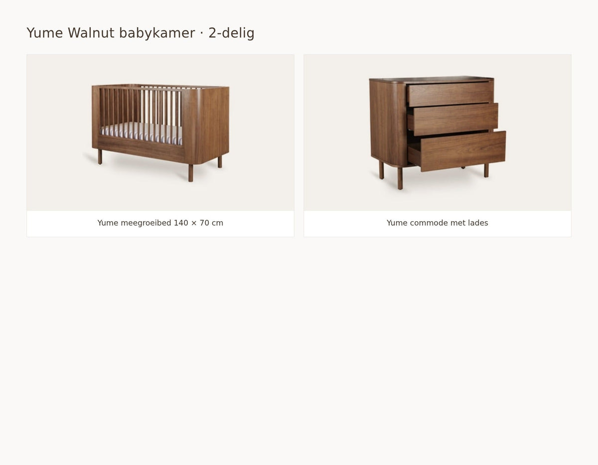 Quax Yume Walnut babykamer: samenstelling van 2 delig walnut 140 70 commode met lades